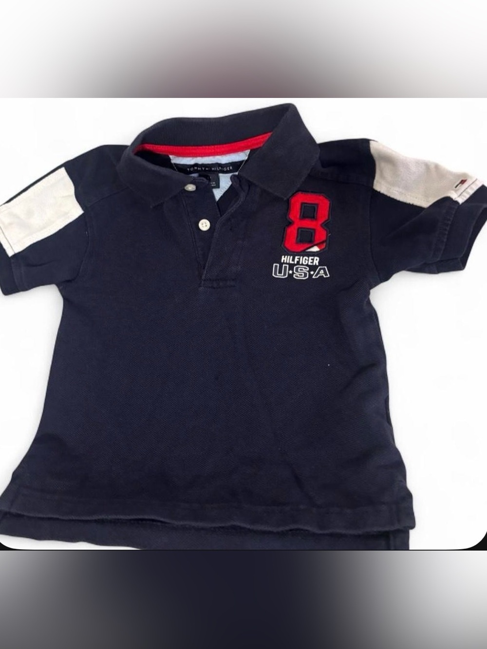 Tommy Hilfiger Boys Navy Polo with Red Number Patch